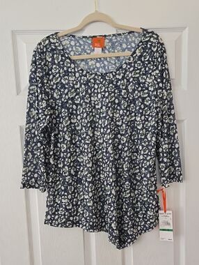 NWT J. Jill Navy, White & Green Animal Print Scoop Neck Long Sleeve Top